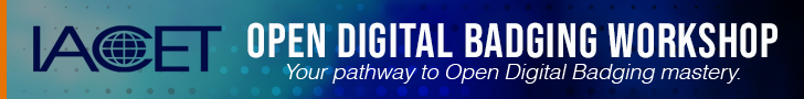 IACET Open Digital Badging Series banner with IACET logo and the words "Open Digital Badging Series" on a blue gradient background
